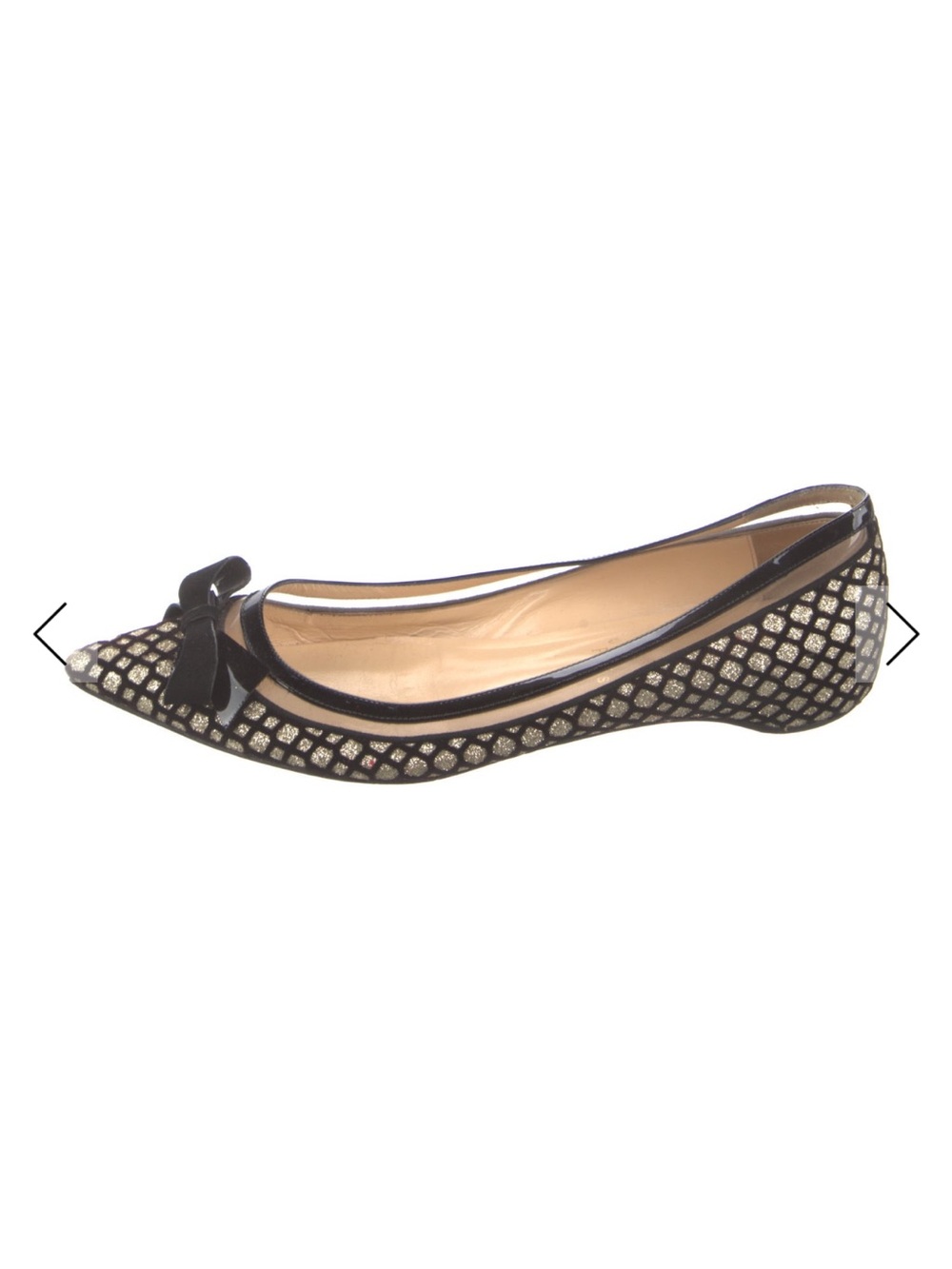 Christian Louboutin Black and Gold Lattice Pointed Ballet Flat with Bow